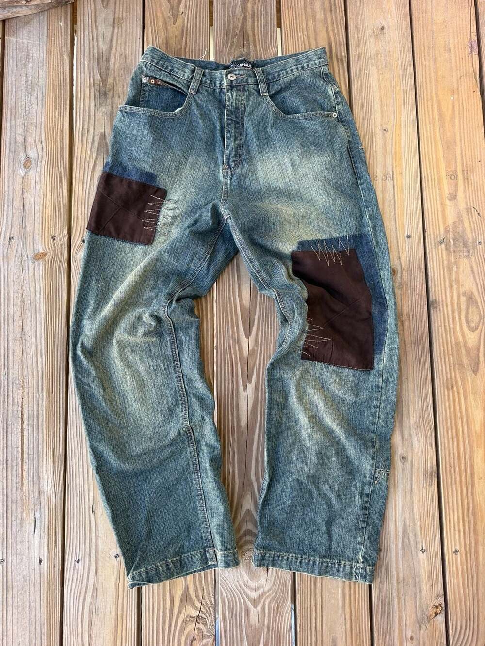 Southpole Vintage Y2K Wide Leg Patchwork Denim Jeans Size 32